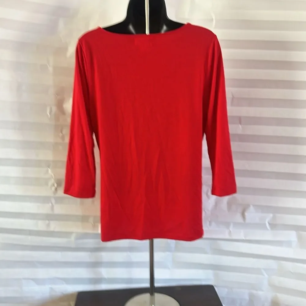 Liz Claiborne Sparkly Red Top – Women's Medium, Sequin 3/4 Sleeve Shirt
